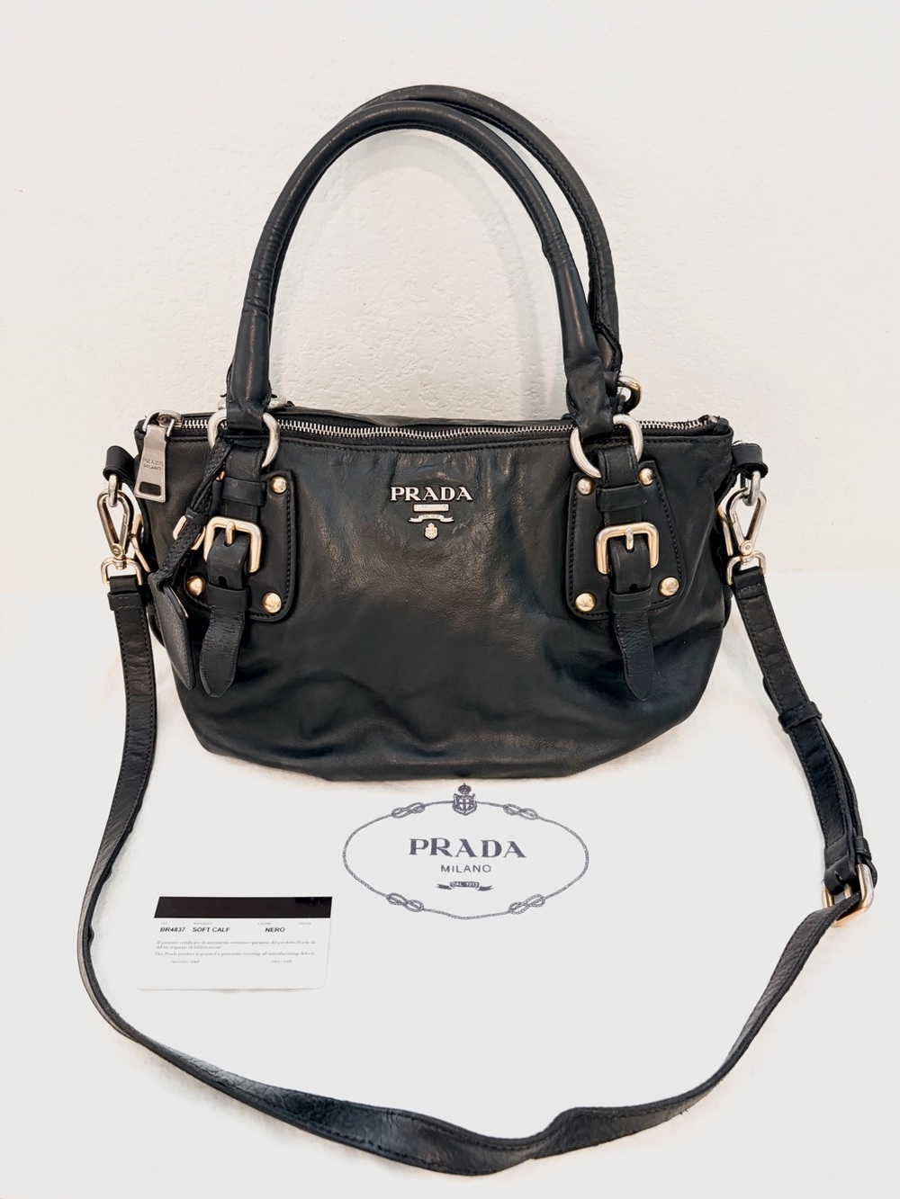 Authentic Prada Vintage Soft Calf Nero Black Leather Satchel - Picture 2 of 16